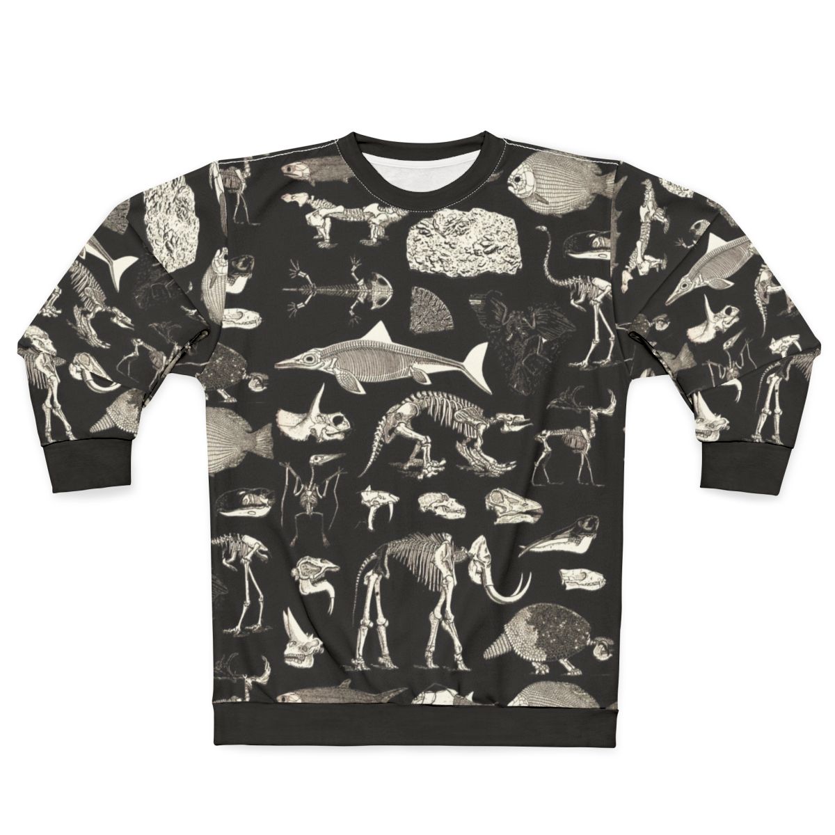 Paleontology Illustration Sweatshirt featuring fossils, dinosaurs, and skeletons