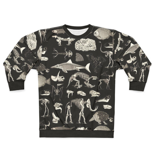 Paleontology Illustration Sweatshirt featuring fossils, dinosaurs, and skeletons