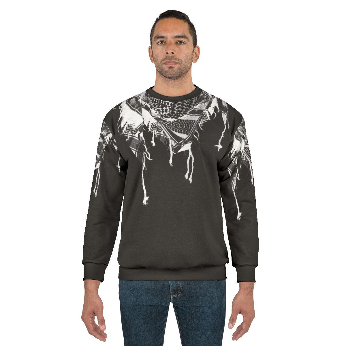 Palestinian Keffiye Sweatshirt with Minimalist Black and White Design