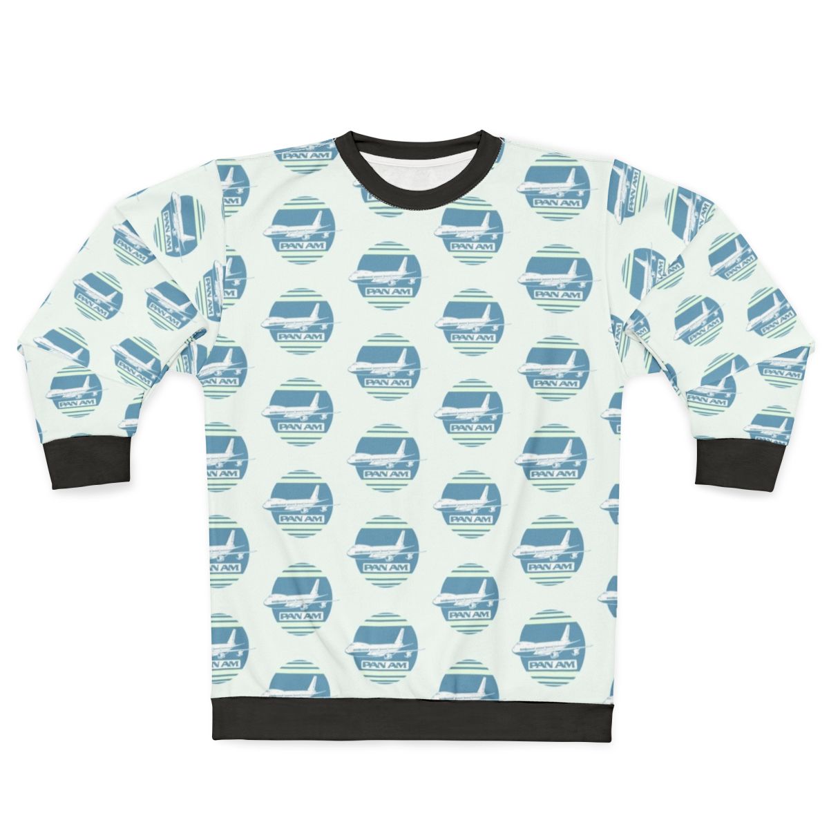 Vintage Pan Am airplane graphic on a navy blue sweatshirt