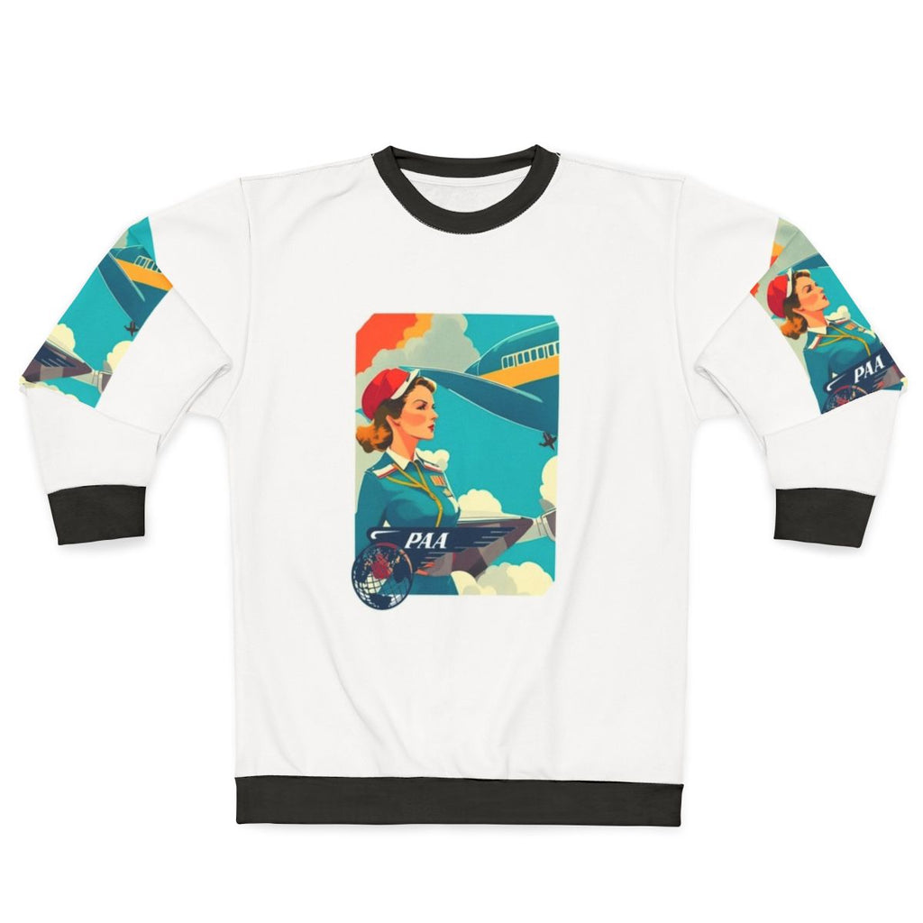 Vintage Pan Am Sweatshirt with Airplane, Clouds, and Retro Uniform