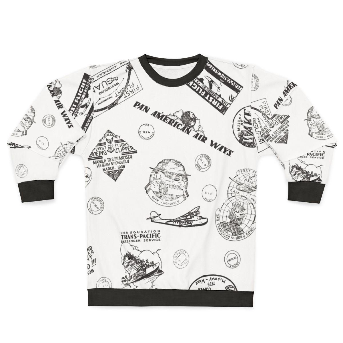 Vintage Pan Am Travel Stamps Pattern Sweatshirt