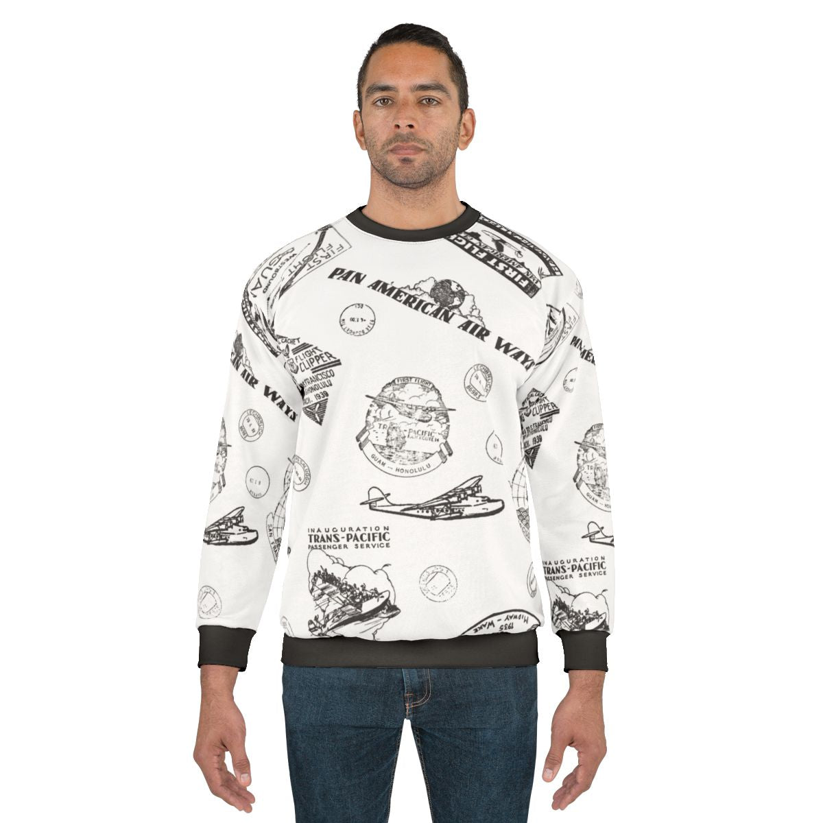 Vintage Pan Am Travel Stamps Pattern Sweatshirt