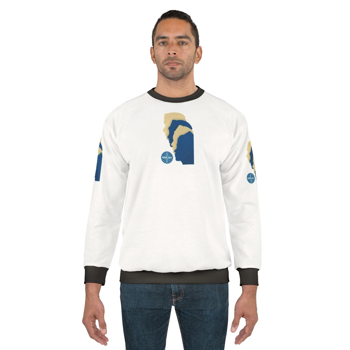 Vintage Pan Am Poster Sweatshirt featuring classic airline branding and travel imagery