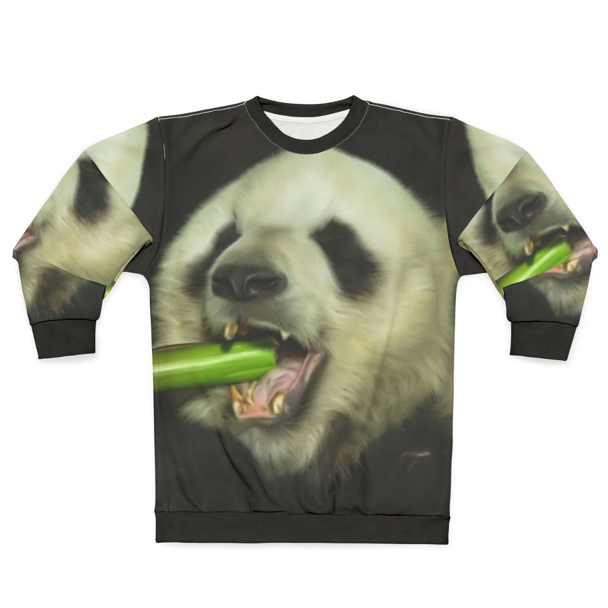 Cute panda bear wearing panda sweatshirt