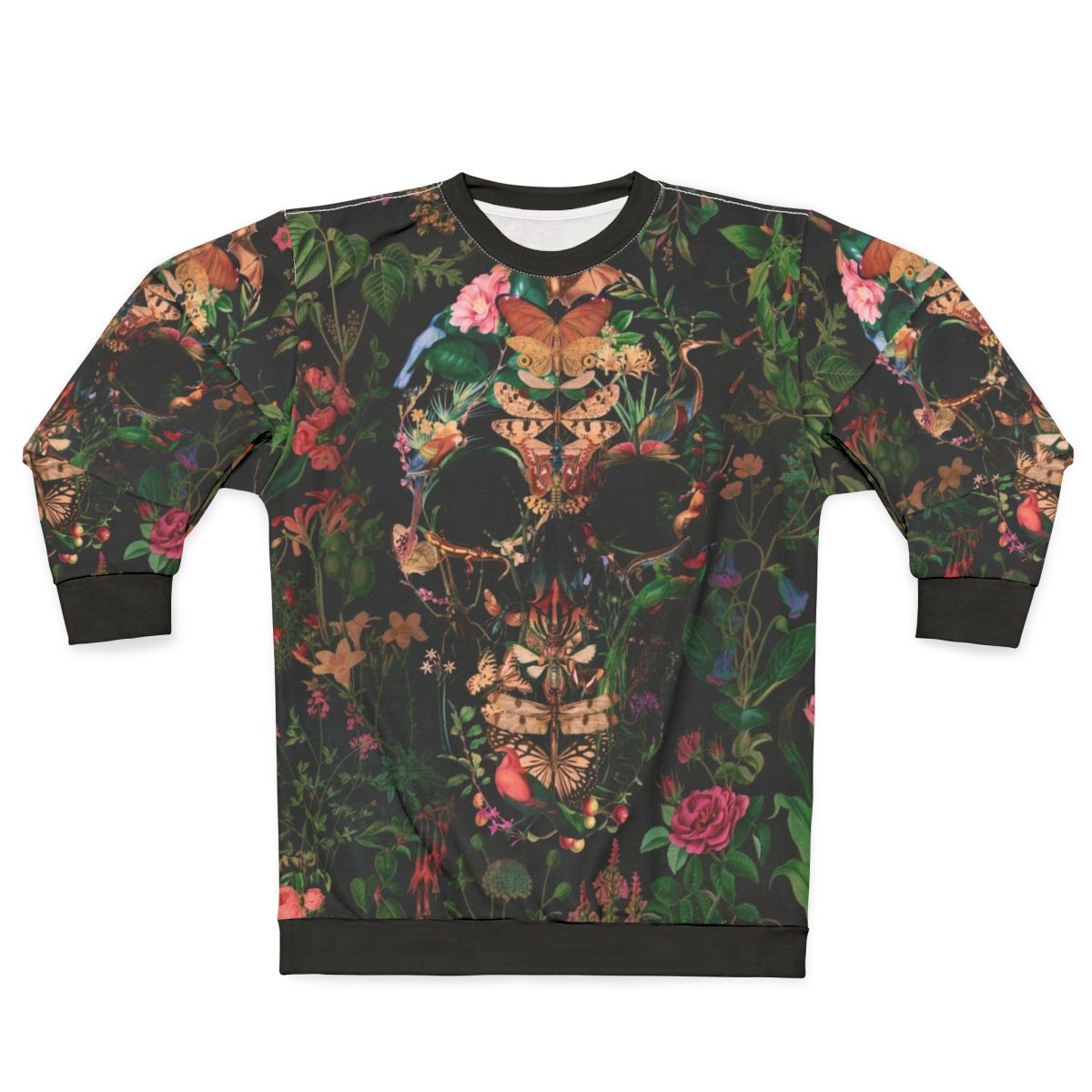 Papilion skull sweatshirt with gothic floral skull and butterfly art