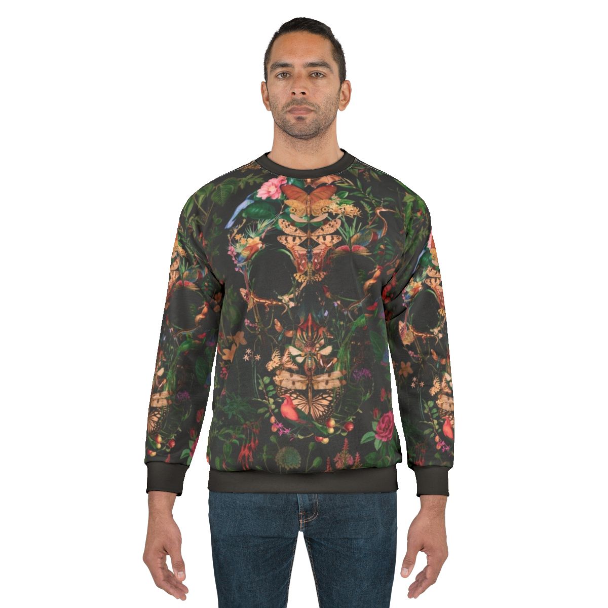 Papilion skull sweatshirt with gothic floral skull and butterfly art