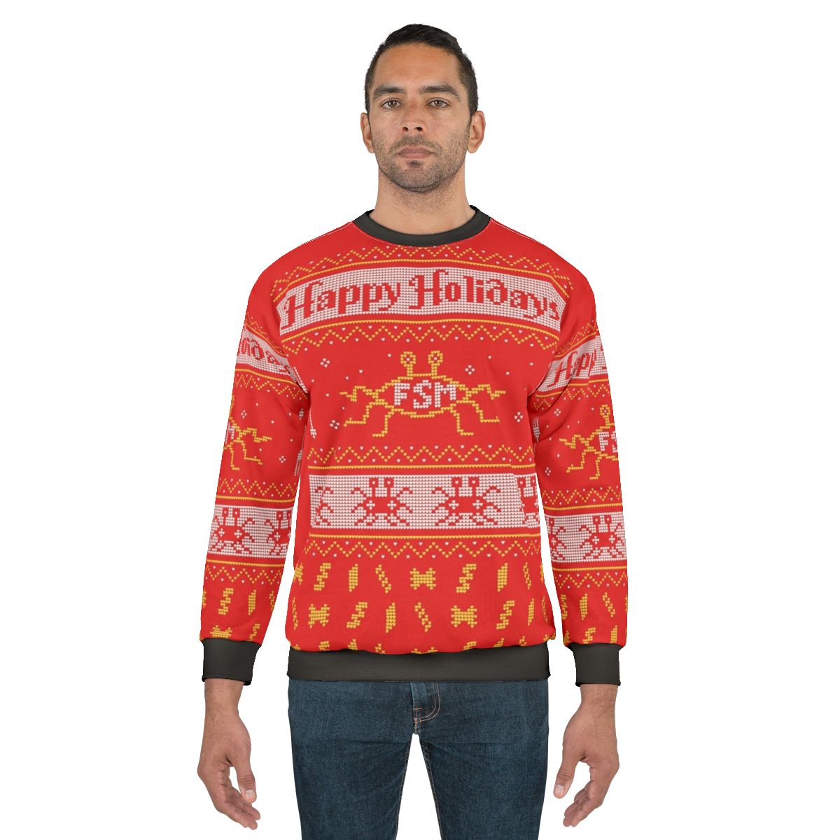 Pastafarian Christmas Sweater with Flying Spaghetti Monster Design