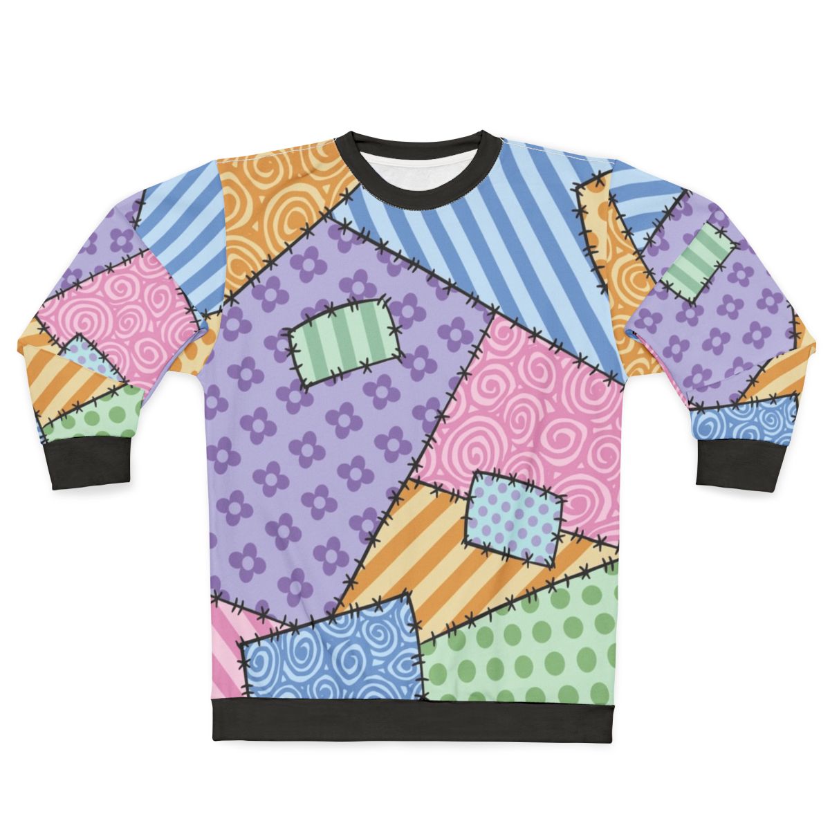 Patchwork sweatshirt with kawaii star and floral design