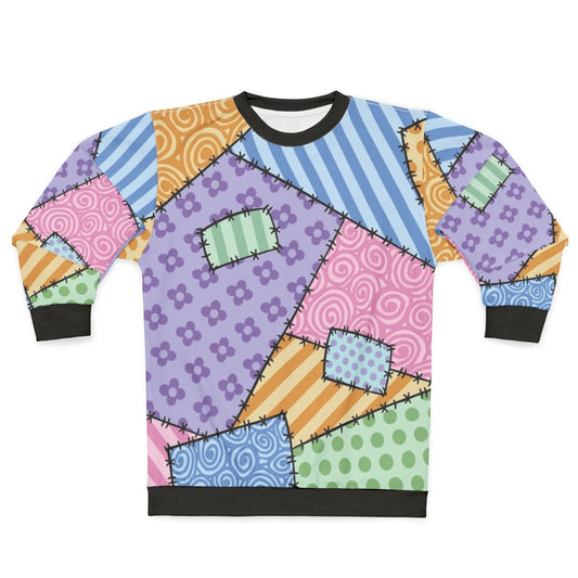 Patchwork sweatshirt with kawaii star and floral design