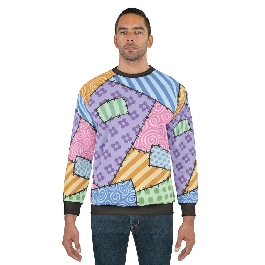 Patchwork sweatshirt with kawaii star and floral design