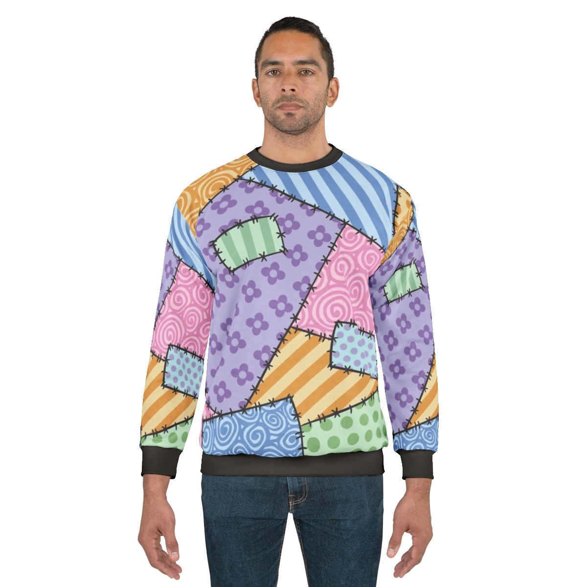Patchwork sweatshirt with kawaii star and floral design