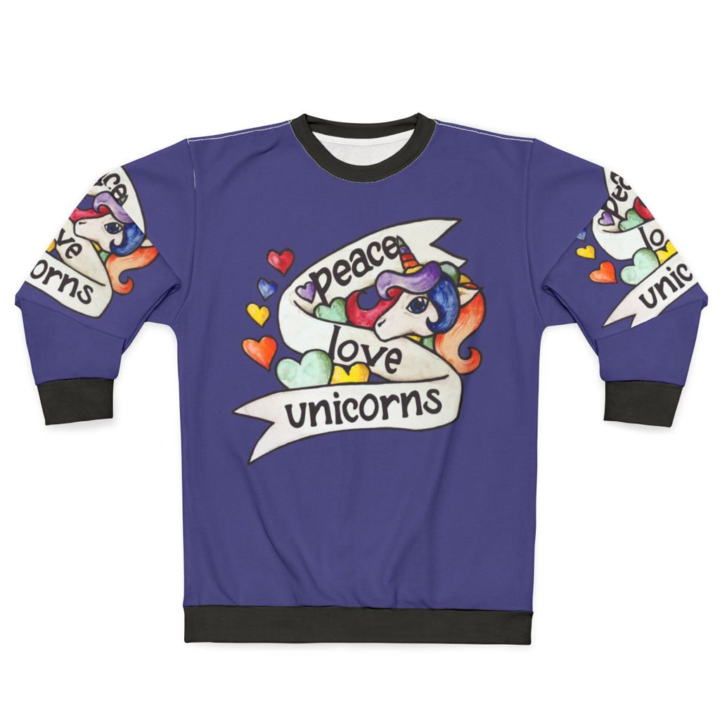 Retro Peace Love Unicorns Sweatshirt 2 - Cute 80s Legendary Animal Apparel