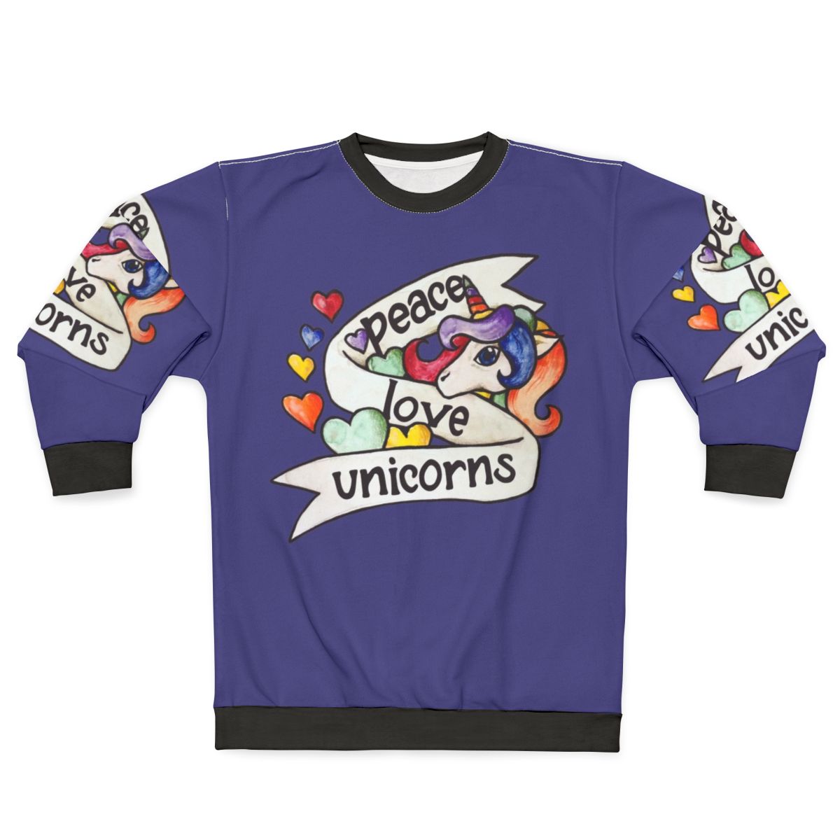 Retro Peace Love Unicorns Sweatshirt 2 - Cute 80s Legendary Animal Apparel