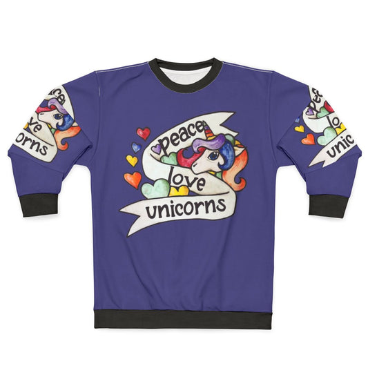 Retro Peace Love Unicorns Sweatshirt 2 - Cute 80s Legendary Animal Apparel