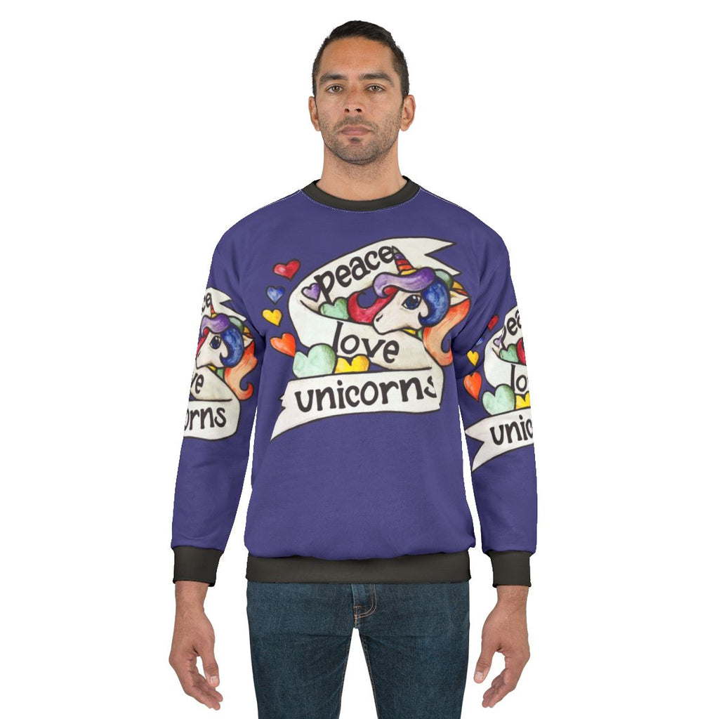 Retro Peace Love Unicorns Sweatshirt 2 - Cute 80s Legendary Animal Apparel