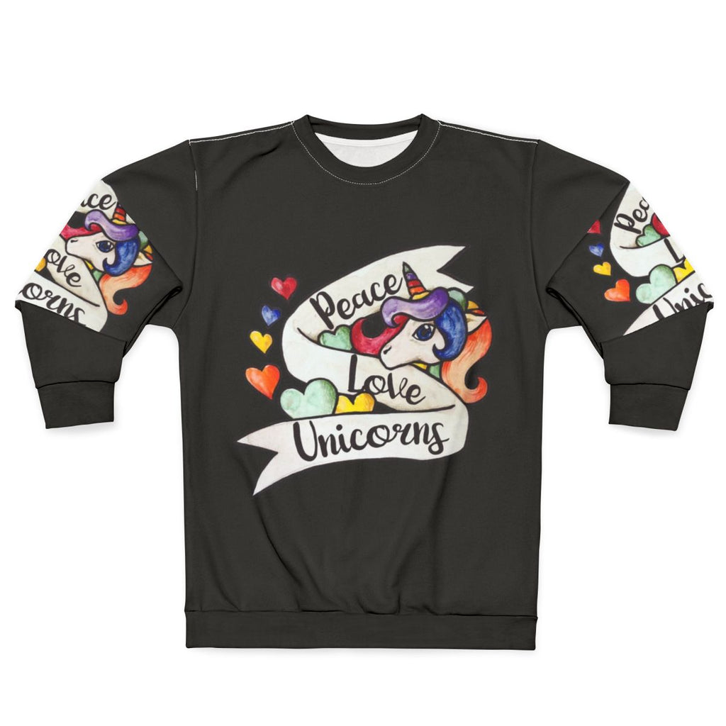 Peace Love Unicorns Retro Sweatshirt with Cute Unicorn Design