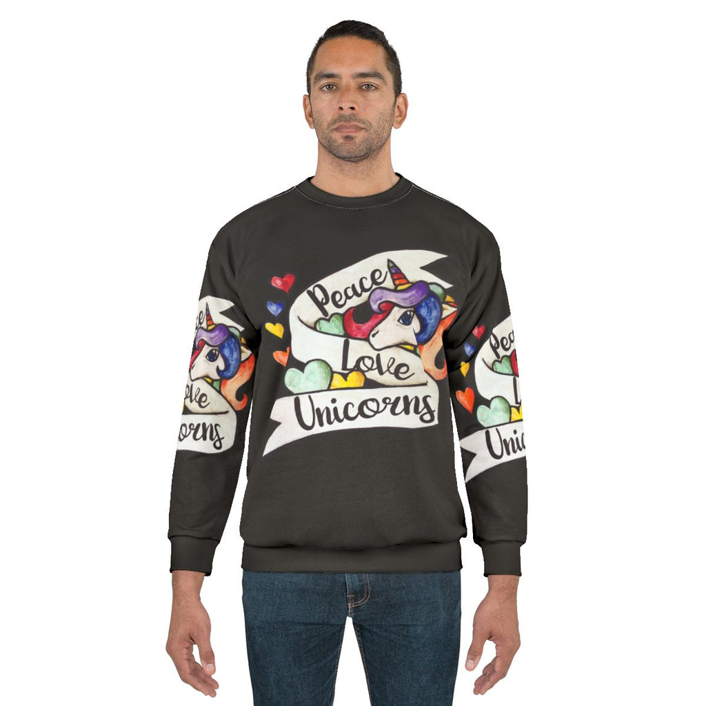 Peace Love Unicorns Retro Sweatshirt with Cute Unicorn Design