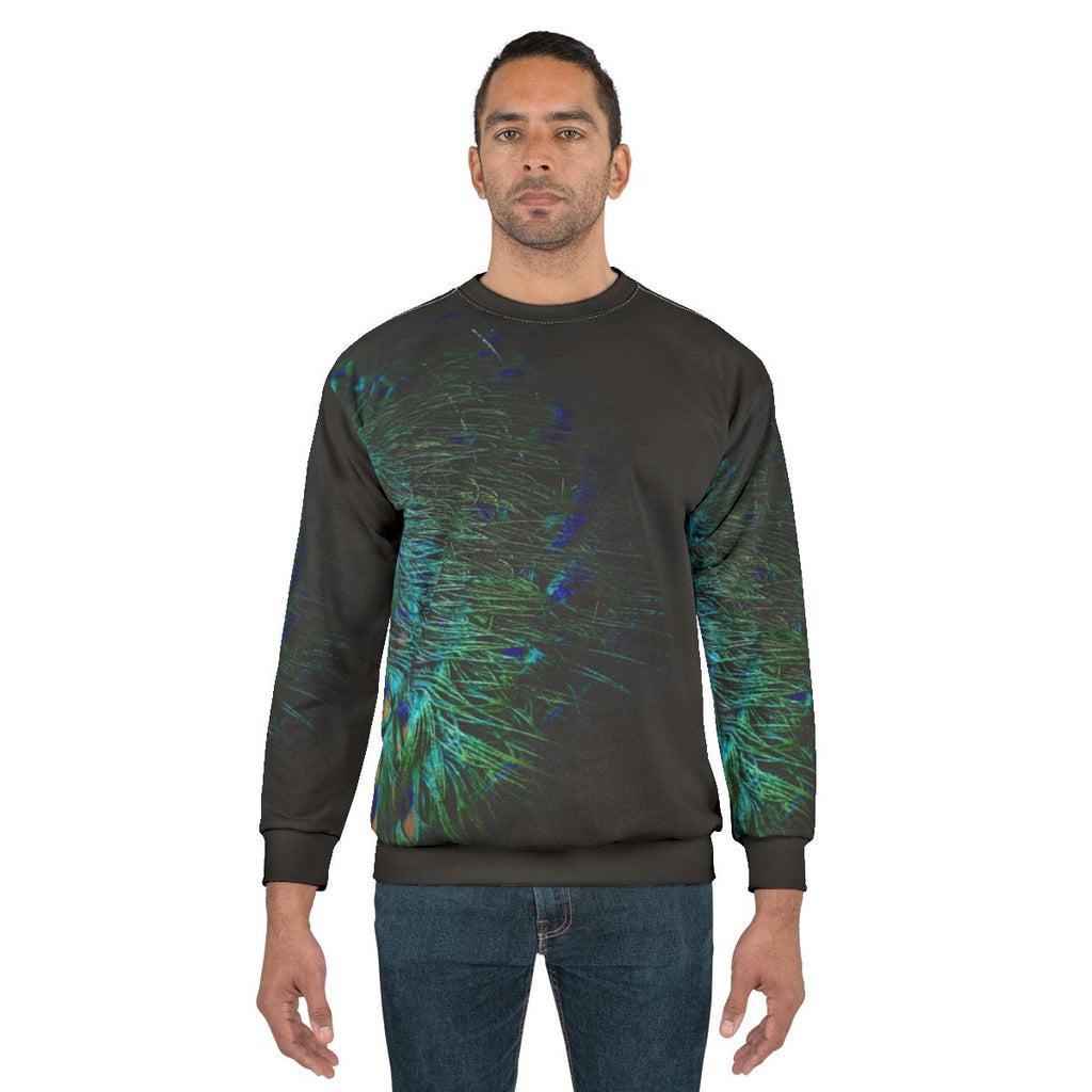 Peacock feather sweatshirt with abstract peacock design