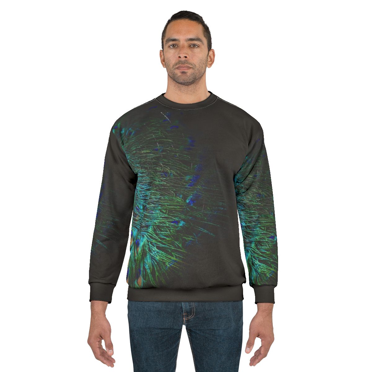 Peacock feather sweatshirt with abstract peacock design