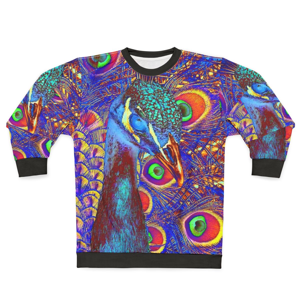 Peacock Sweatshirt with Vibrant Colors and Feather Design