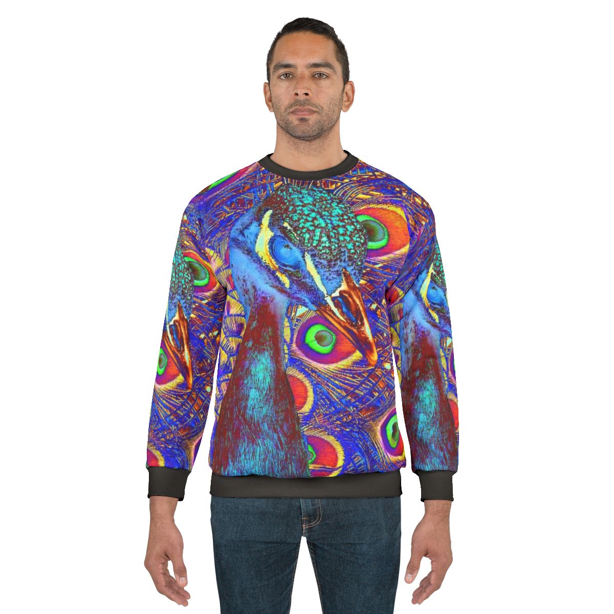 Peacock Sweatshirt with Vibrant Colors and Feather Design