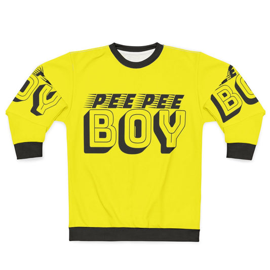 Pee Pee Boy graphic sweatshirt with slang, absurdist, and typographic humor design