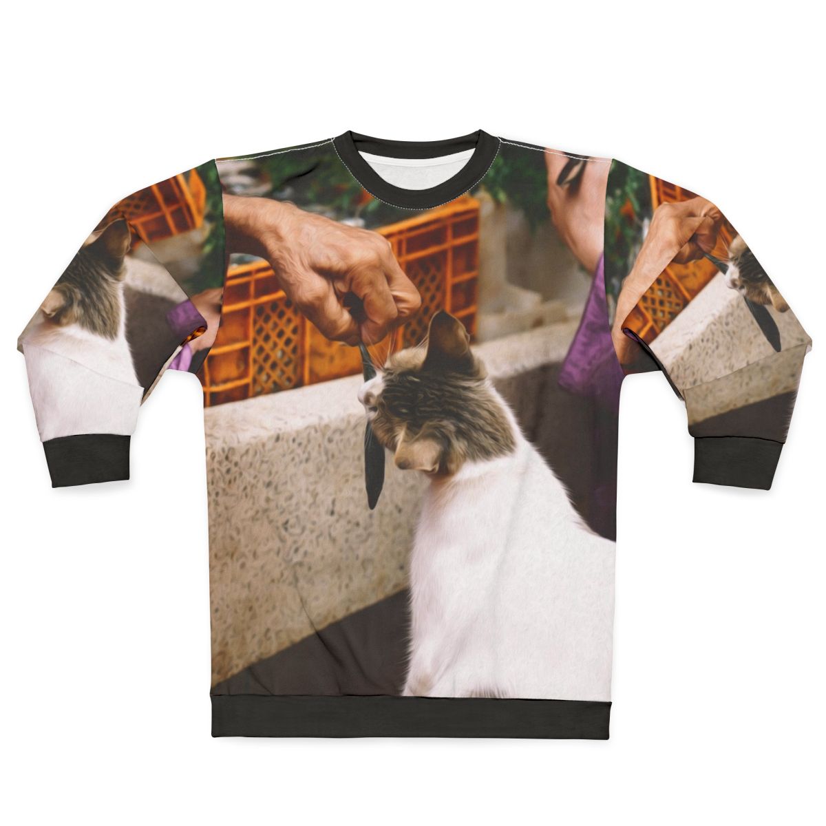 Kawaii people market animals cat fish eat sweatshirt