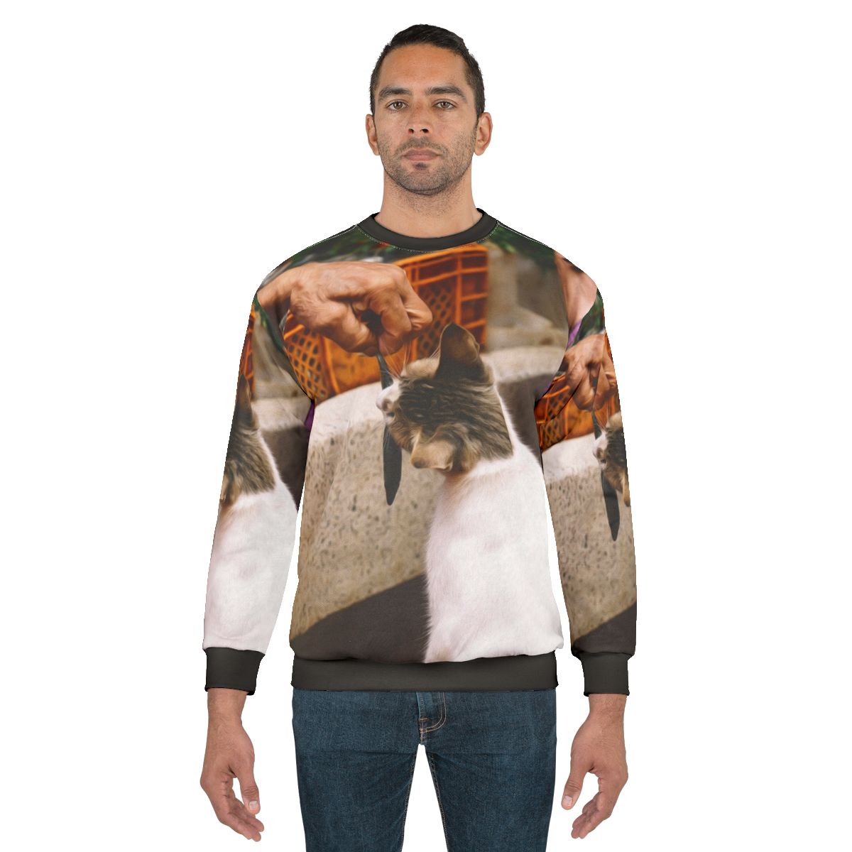 Kawaii people market animals cat fish eat sweatshirt