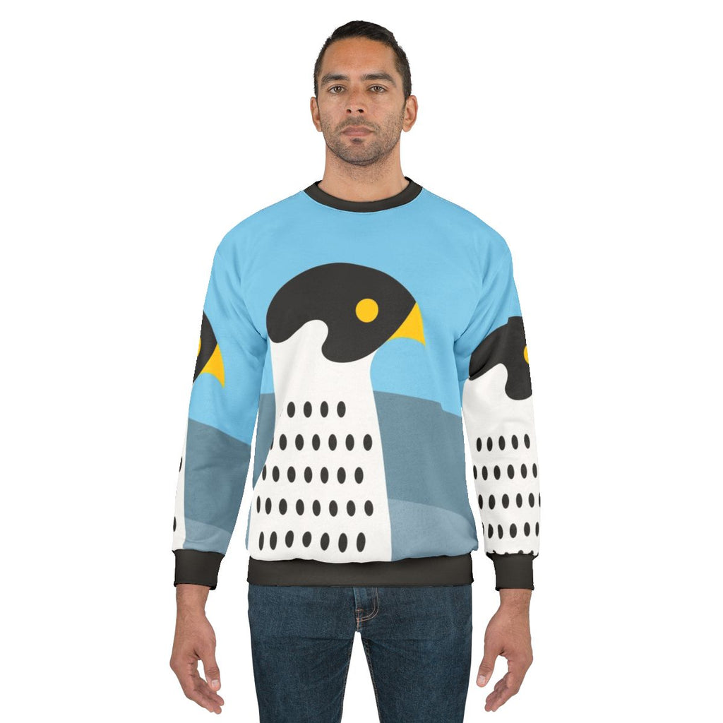 Peregrine falcon soaring in blue sky abstract geometric design sweatshirt