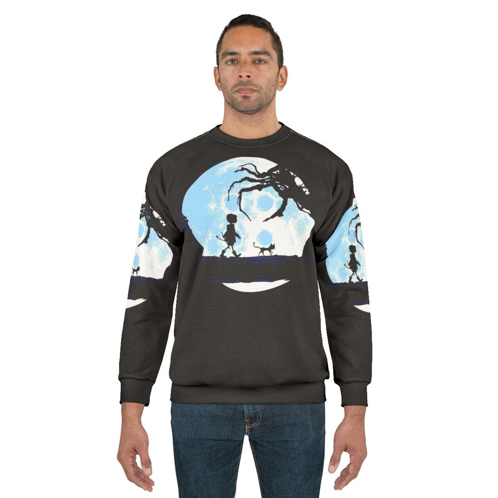 Retro moonwalk sci-fi sweatshirt with classic movie and cartoon inspired graphics