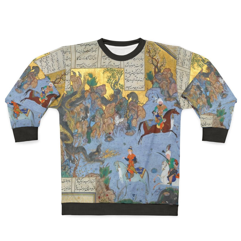 Persian poetry inspired sweatshirt with Shahnameh design