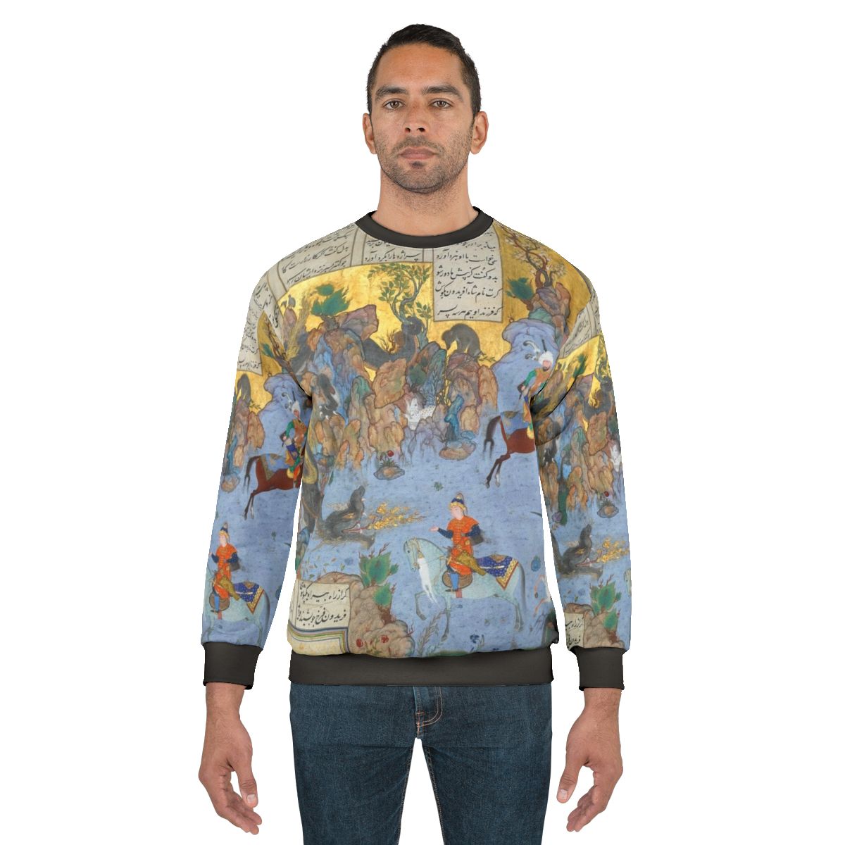 Persian poetry inspired sweatshirt with Shahnameh design