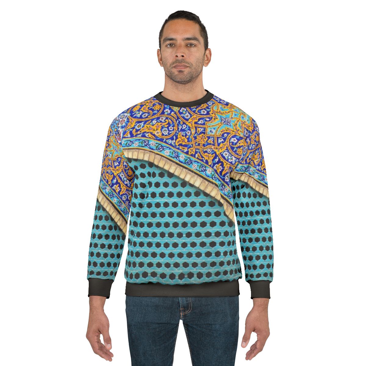 Persian Tiles Sweatshirt with Vibrant Blue and Ornate Design
