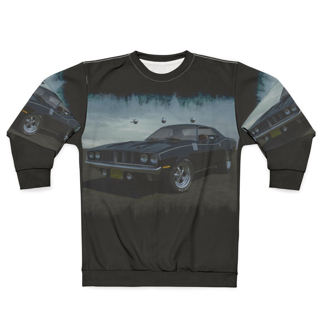 Phantasm Cuda Sweatshirt featuring the iconic Barracuda car from the horror movie Phantasm