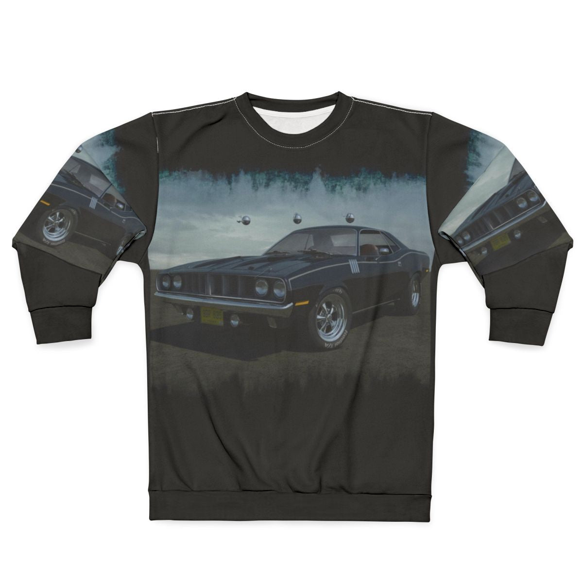 Phantasm Cuda Sweatshirt featuring the iconic Barracuda car from the horror movie Phantasm