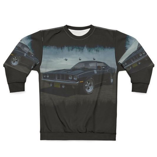 Phantasm Cuda Sweatshirt featuring the iconic Barracuda car from the horror movie Phantasm