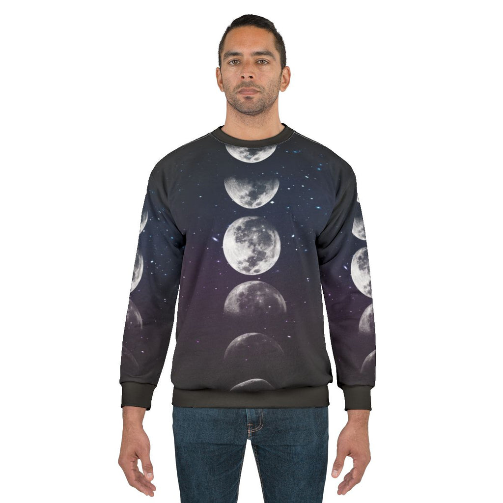 Phases of the Moon Sweatshirt with Cosmic Space Design
