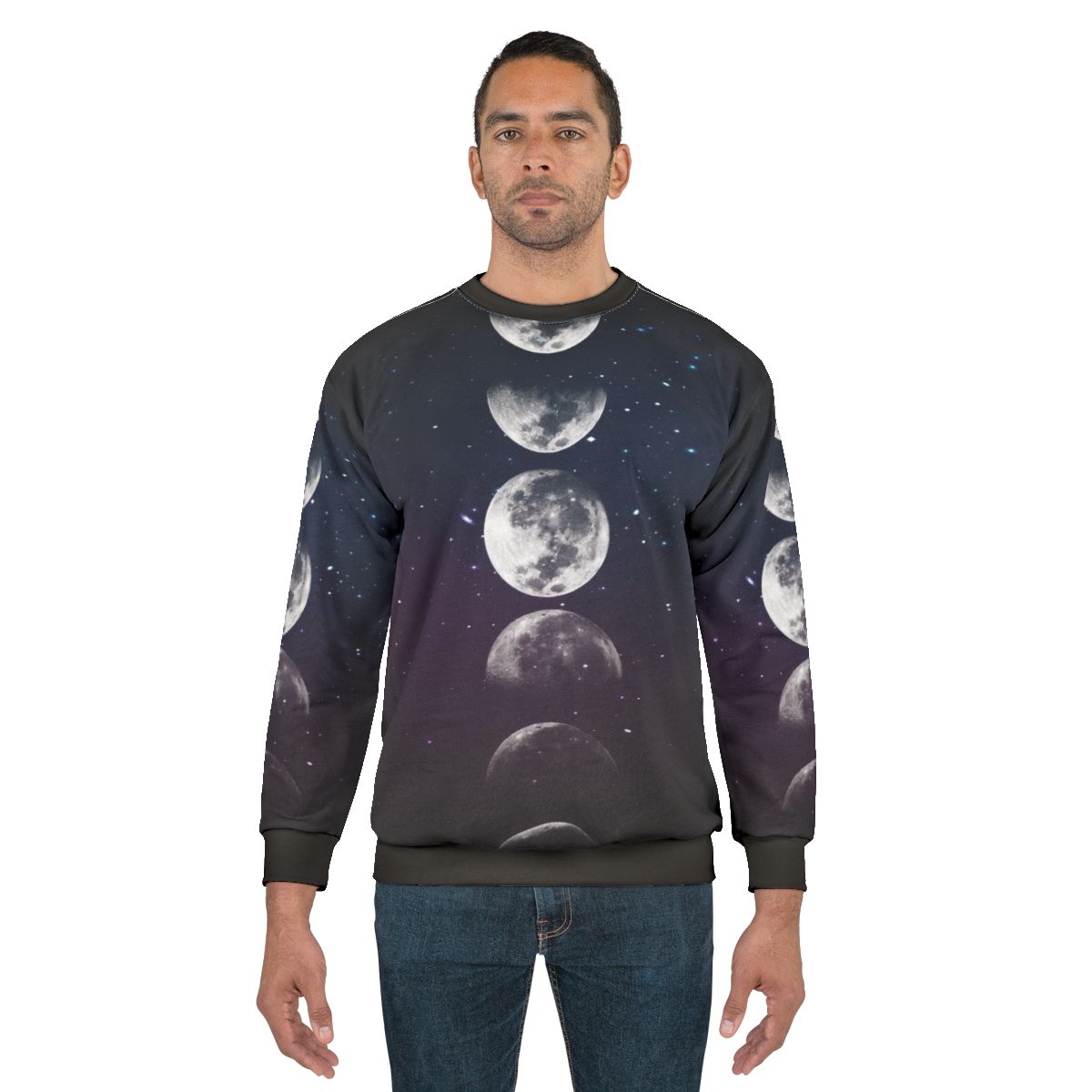 Phases of the Moon Sweatshirt with Cosmic Space Design