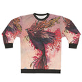 Vibrant phoenix bird sweatshirt with fiery feathers and mythical design
