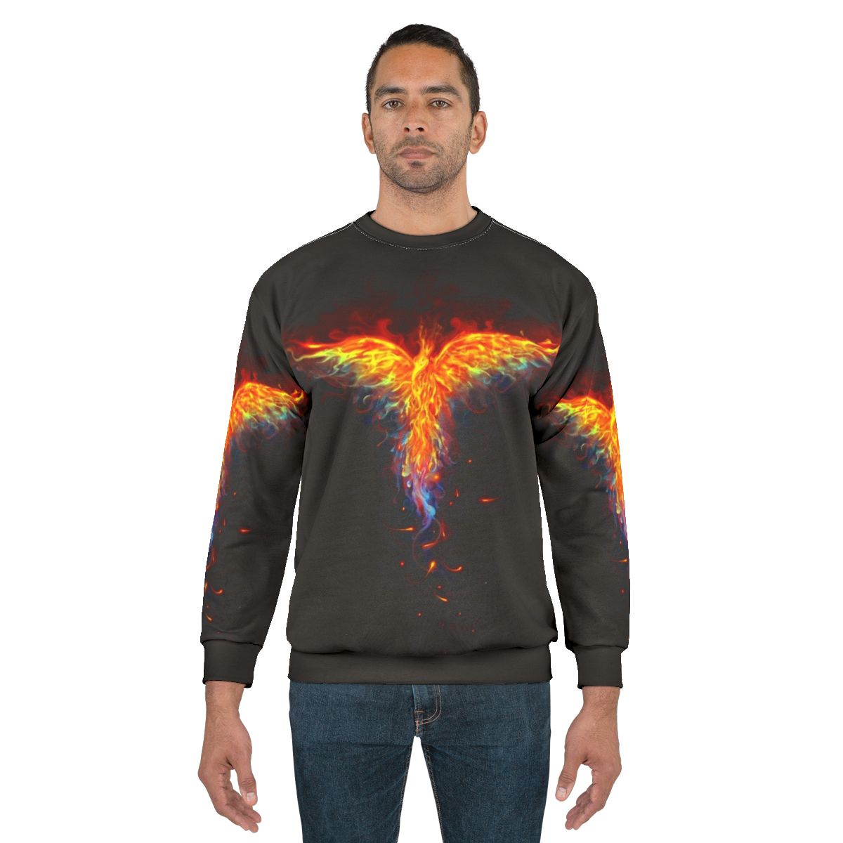 Phoenix Sweatshirt with Flames and Feathers