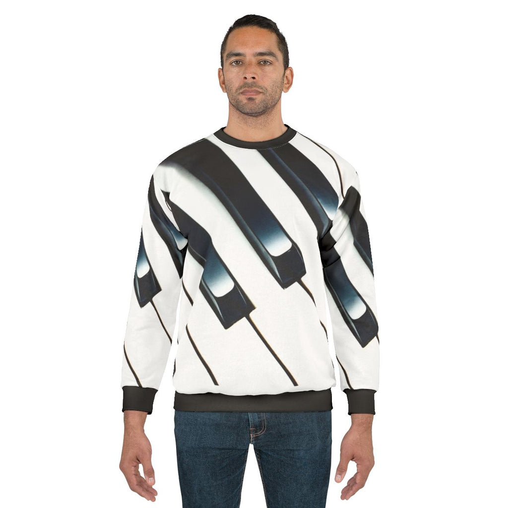 Piano keys sweatshirt with an abstract, artistic design
