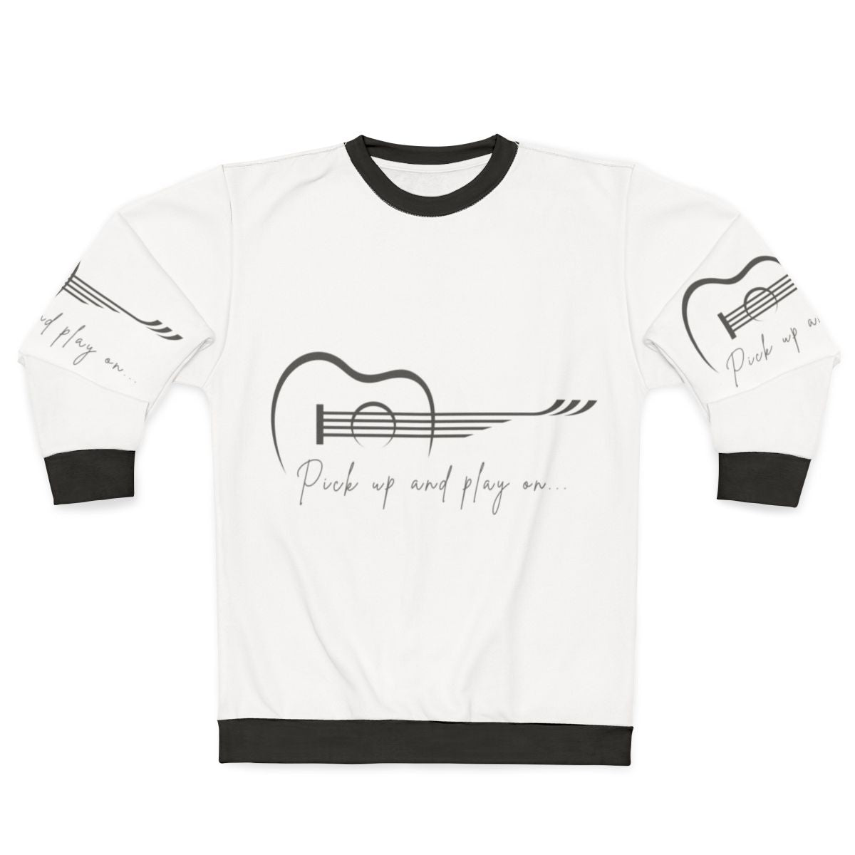 Pickup and Play On Music Sweatshirt featuring a guitar