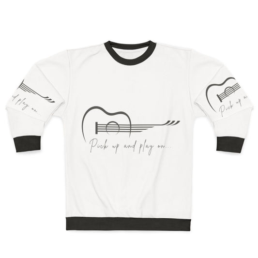 Pickup and Play On Music Sweatshirt featuring a guitar