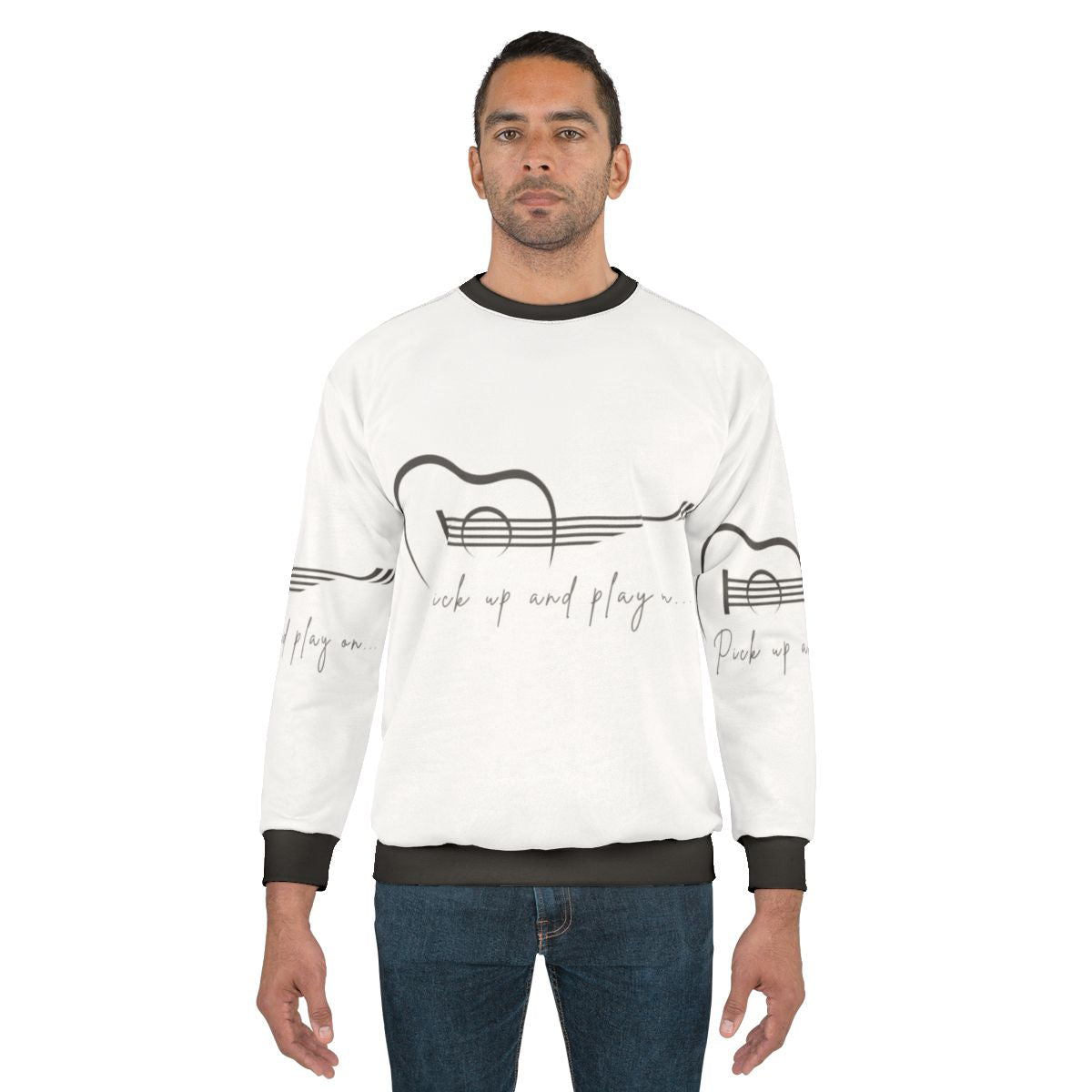 Pickup and Play On Music Sweatshirt featuring a guitar