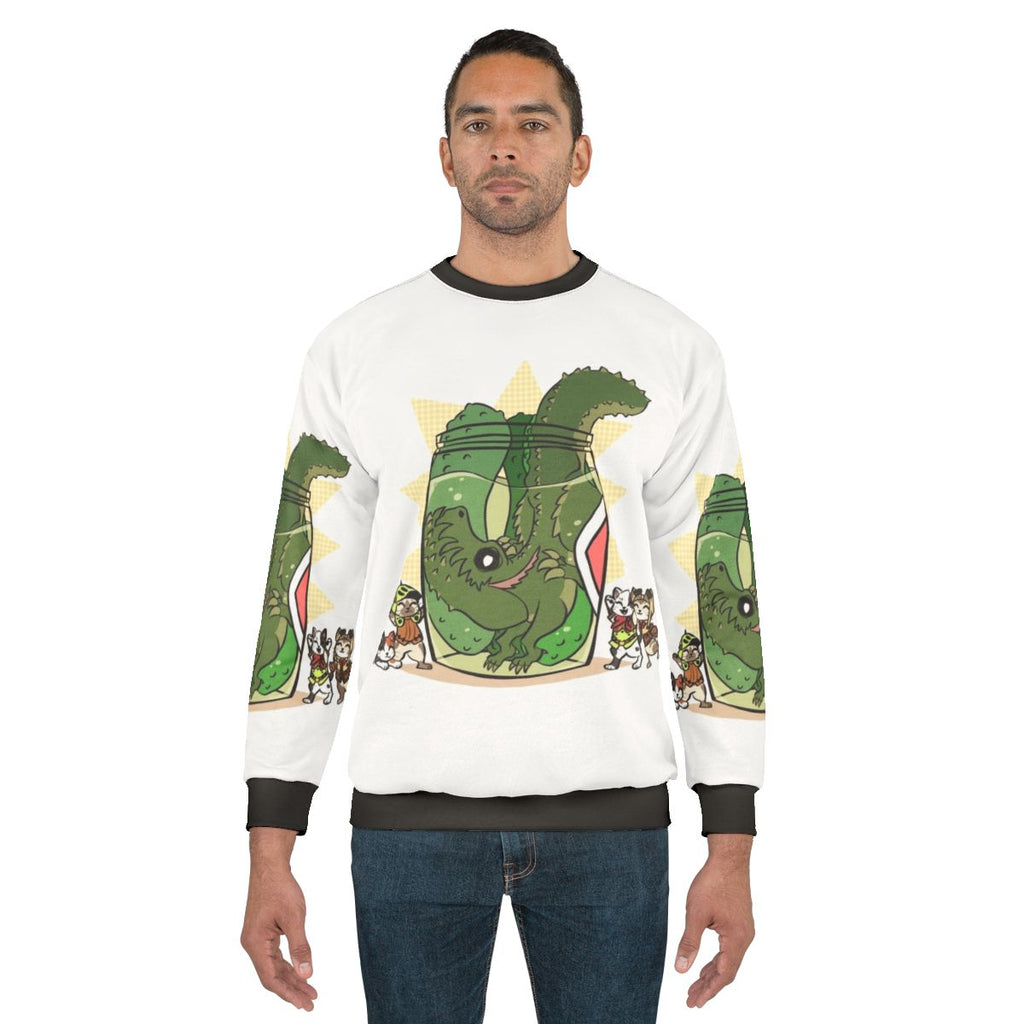 Cute Pickle Monster Sweatshirt featuring Deviljho from the Monster Hunter video game series