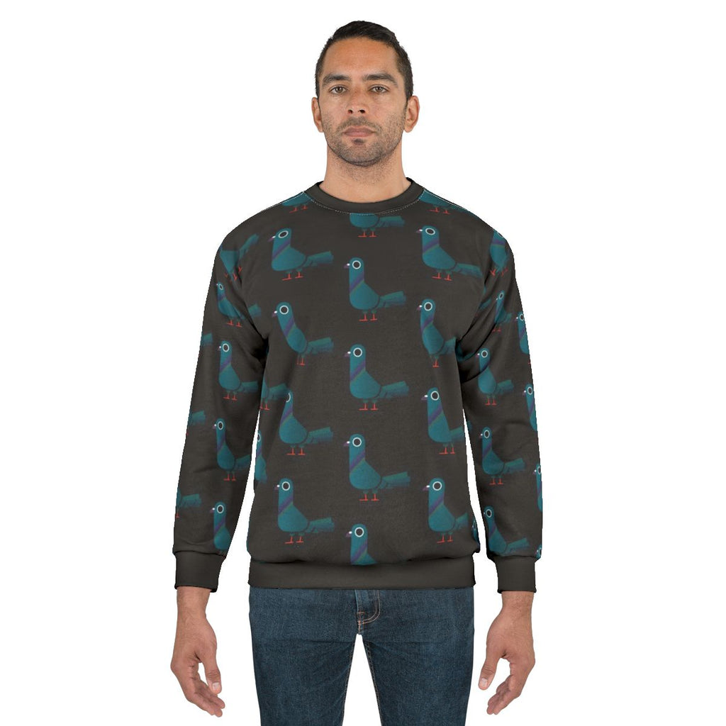 Colorful pigeon sweatshirt with a graphic design