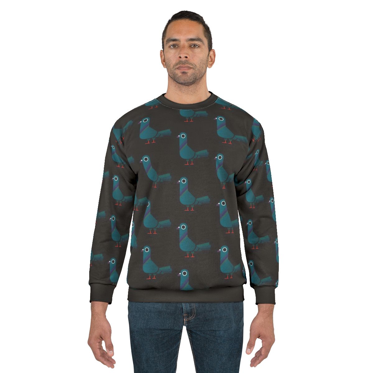 Colorful pigeon sweatshirt with a graphic design
