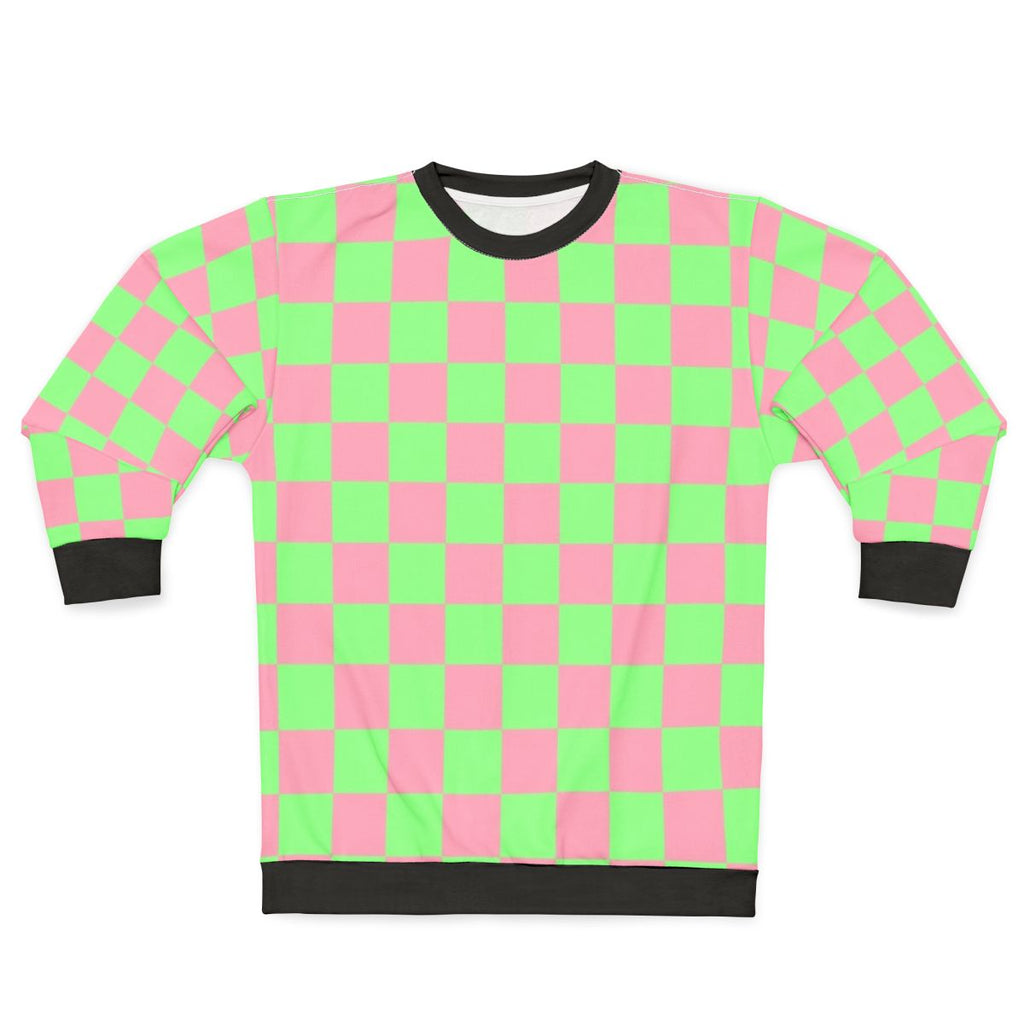 Retro Aesthetic Pink and Green Checkered Y2K Pattern Sweatshirt