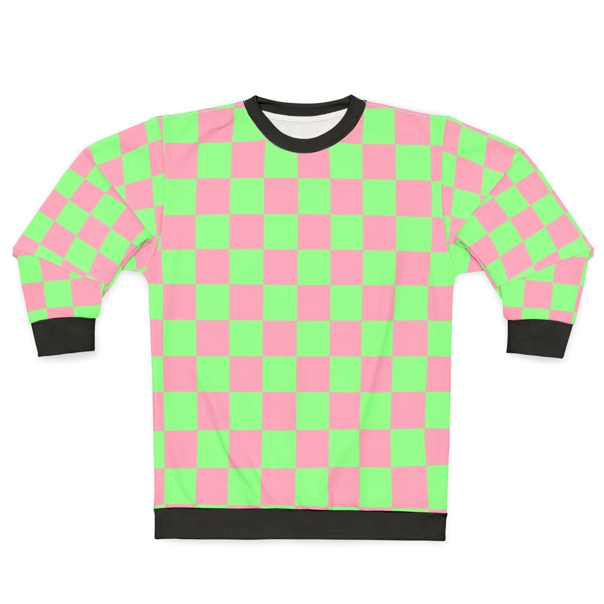 Retro Aesthetic Pink and Green Checkered Y2K Pattern Sweatshirt